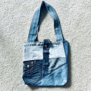 Blue Denim Patchwork Tote Bag (Medium)